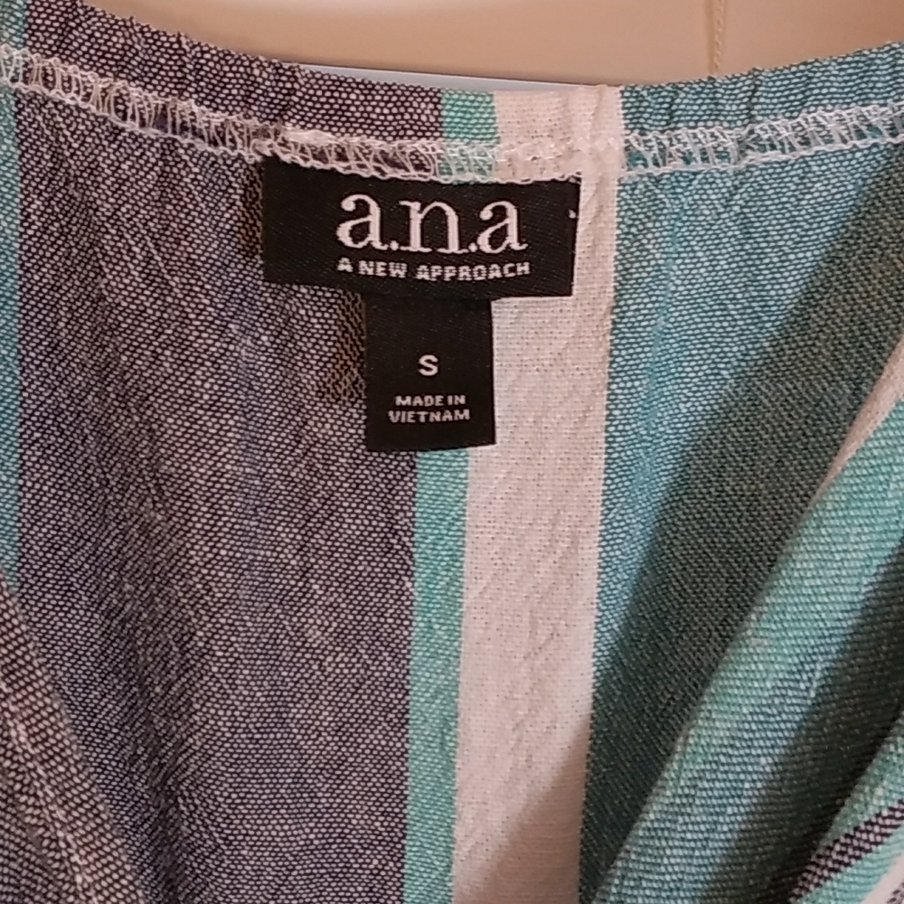 A.n.a Boho Strip Linen Blend Green White Spaghetti Strap Jumpsuit Romper Size S - Picture 5 of 11